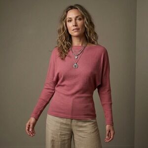 FILOSOFIA Women Waffle Knit Top M Mauve Pink Cotton Minimalist Loungewear
